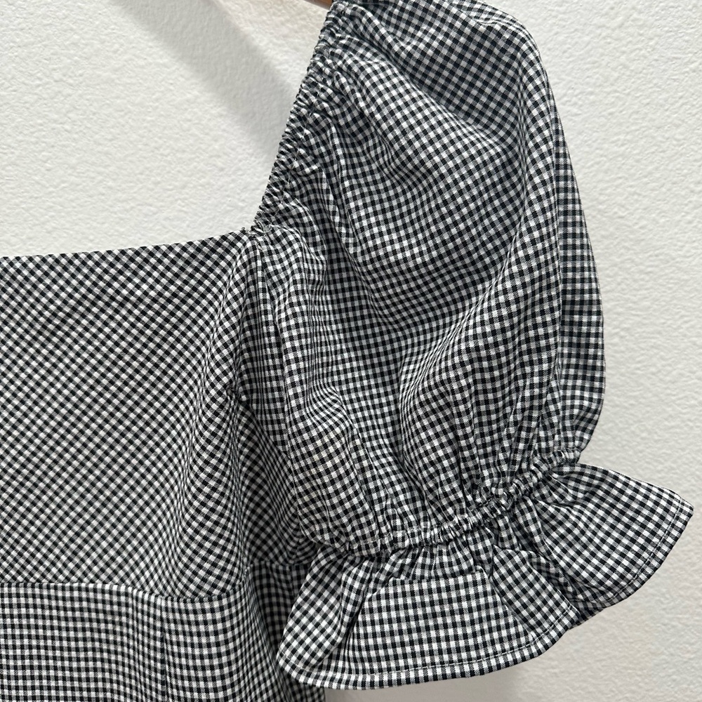Lulu's Black and White Gingham Mini Dress puff sleeves xs spring summer lined - Picture 2 of 6
